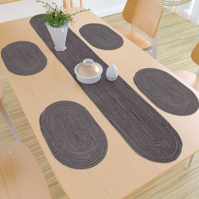 FLYER Oval Pack of 5 Table Placemat(Beige, White, Grey, Polyester, Polypropylene)