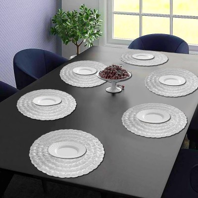 Castle Decor Round Pack of 6 Table Placemat(Silver, PVC)