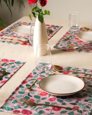 ABOLEE HOMES Rectangular Pack of 1 Table Placemat(Green, Polyester)