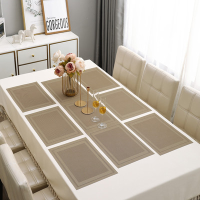 HOKiPO Rectangular Pack of 7 Table Placemat(Beige, PVC)