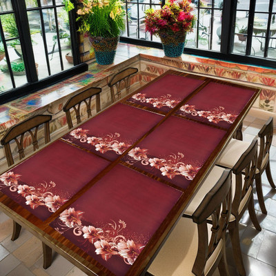 REVEXO Rectangular Pack of 6 Table Placemat(Brown, PVC)