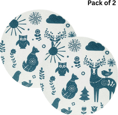 ZoneTrading Round Pack of 2 Table Placemat(White, Cotton)