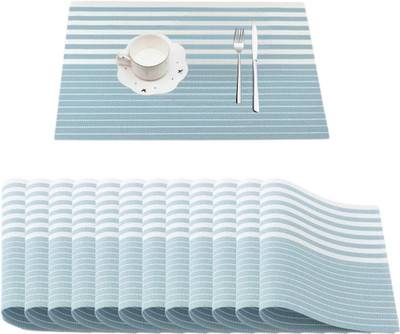 Naidev Rectangular Pack of 12 Table Placemat(Light Blue, PVC)