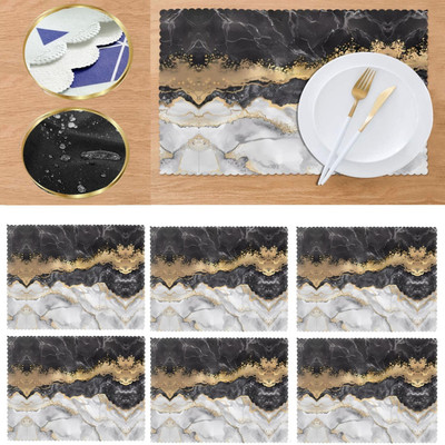 DARSHANAM WORLD Rectangular Pack of 6 Table Placemat(Black, Polyester)