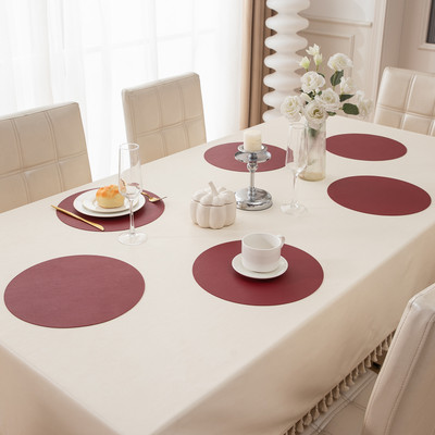 HOKiPO Round Pack of 6 Table Placemat(Maroon, Leather)