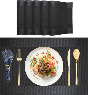 SLEEKBODE Rectangular Pack of 6 Table Placemat(Black, Polypropylene)
