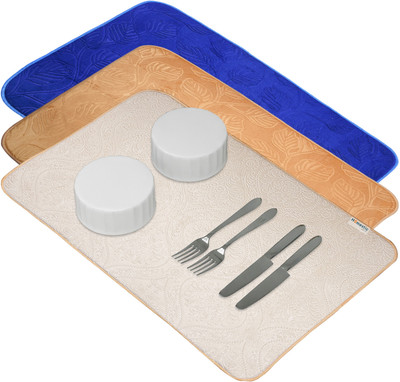 HOMESTIC Rectangular Pack of 3 Table Placemat(Multicolor, Microfibre)