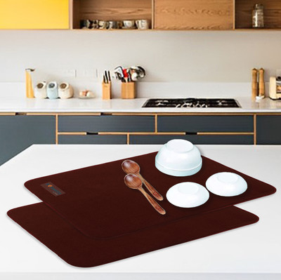 HOMESTIC Rectangular Pack of 2 Table Placemat(Brown, Microfibre)