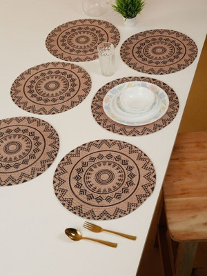 MGD Round Pack of 1 Table Placemat(Beige, Black, Jute)