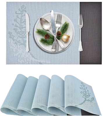 KitchEase Rectangular Pack of 5 Table Placemat(Light Blue, PVC)