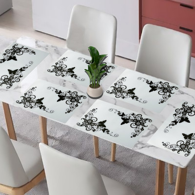 KANUSHI Rectangular Pack of 6 Table Placemat(Black, PVC)