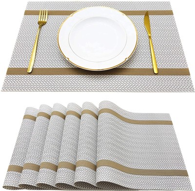 UniKart Rectangular Pack of 6 Table Placemat(Beige, Gold, PVC)