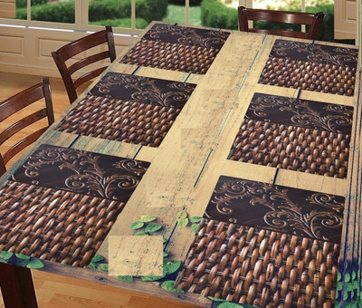 REVEXO Rectangular Pack of 6 Table Placemat(Beige, PVC)