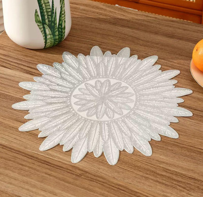 HomeCloud Round Pack of 2 Table Placemat(Silver, PVC)
