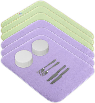 Heart Home Rectangular Pack of 6 Table Placemat(Purple, Green, Microfibre)