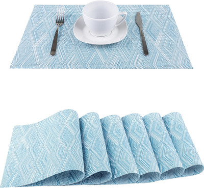 KitchEase Rectangular Pack of 6 Table Placemat(Light Blue, White, PVC)