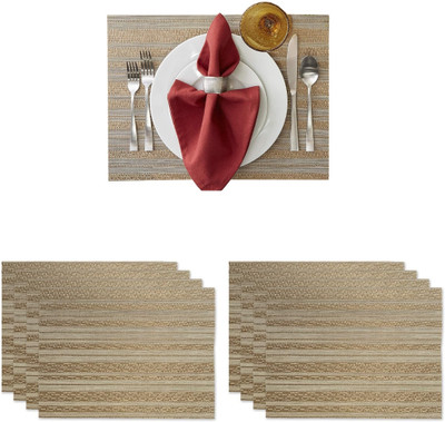 KitchEase Rectangular Pack of 8 Table Placemat(Gold, Grey, PVC)