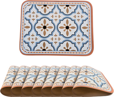 Lellow Rectangular Pack of 8 Table Placemat(Brown, Light Blue, Beige, Leather)