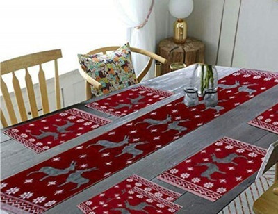 Ronni Rectangular Pack of 7 Table Placemat(Maroon, Cotton)