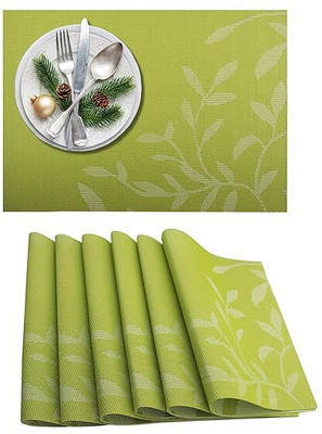 Naidev Rectangular Pack of 6 Table Placemat(Green, Polyester)