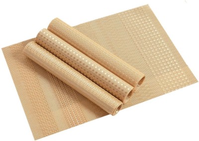 YELLOW WEAVES Rectangular Pack of 4 Table Placemat(Gold, PVC)