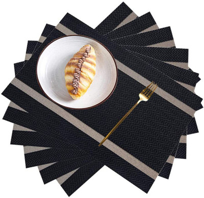 Bhaguji Rectangular Pack of 6 Table Placemat(Black, PVC)
