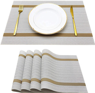 Daidokoro Rectangular Pack of 4 Table Placemat(Beige, Gold, PVC)