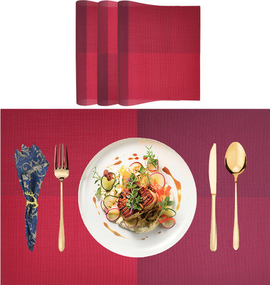 SLEEKBODE Rectangular Pack of 4 Table Placemat(Maroon, Polypropylene)