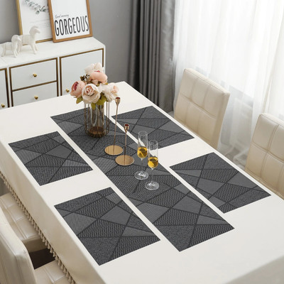 HOKiPO Rectangular Pack of 5 Table Placemat(Black, PVC)
