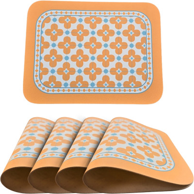 YELONA Rectangular Pack of 4 Table Placemat(Orange, Light Blue, Leather)