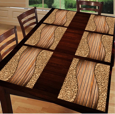 SANRAKSSHAN Rectangular Pack of 6 Table Placemat(Gold, PVC)