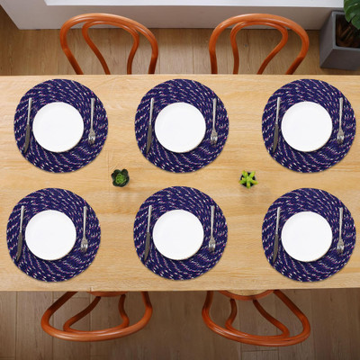 KUBER INDUSTRIES Round Pack of 6 Table Placemat(Blue, Cotton)
