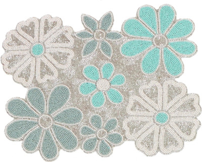 FLI HAUT Rectangular Pack of 1 Table Placemat(Silver, Green, Silk)