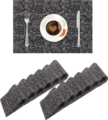 YELONA Rectangular Pack of 12 Table Placemat(Black, Grey, PVC)