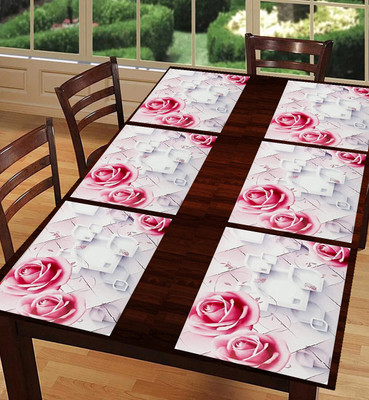 REVEXO Rectangular Pack of 6 Table Placemat(Pink, PVC)