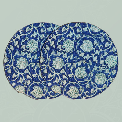 Artistic Den Round Pack of 2 Table Placemat(Blue, Cotton)
