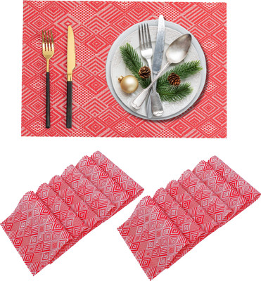 UniKart Rectangular Pack of 12 Table Placemat(Red, White, PVC)