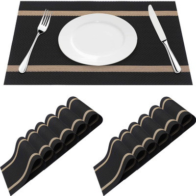 Daidokoro Rectangular Pack of 12 Table Placemat(Black, Beige, PVC)