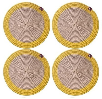 SIYA TEXTILES Round Pack of 4 Table Placemat(Yellow, Cotton)