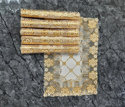 DELHI PVC CORP Rectangular Pack of 6 Table Placemat(Gold, Brown, Lace)