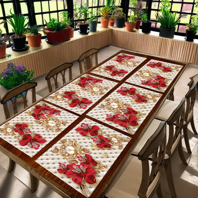REVEXO Rectangular Pack of 6 Table Placemat(Gold, Red, PVC)