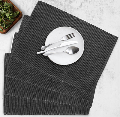 OASIS Rectangular Pack of 4 Table Placemat(Black, Cotton)