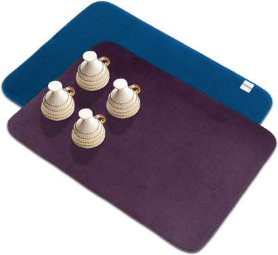 HOMESTIC Rectangular Pack of 2 Table Placemat(Blue, Purple, Microfibre)