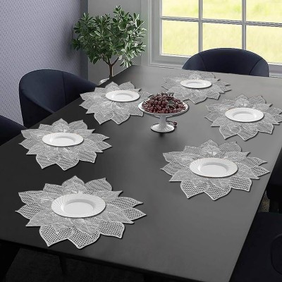 Castle Decor Round Pack of 6 Table Placemat(Silver, PVC)