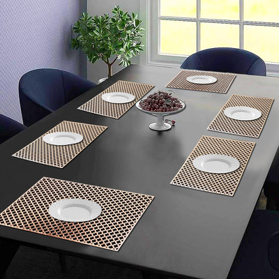 Dakshya Industries Rectangular Pack of 6 Table Placemat(Gold, PVC)