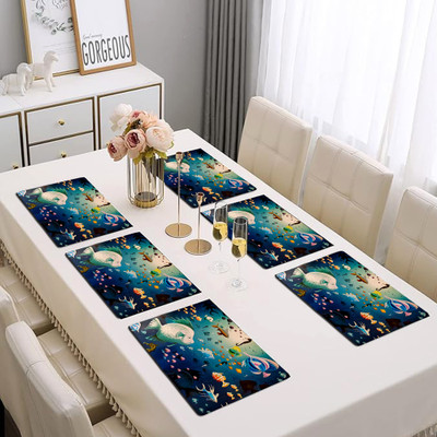 Artistic Den Rectangular Pack of 6 Table Placemat(Blue, PVC)