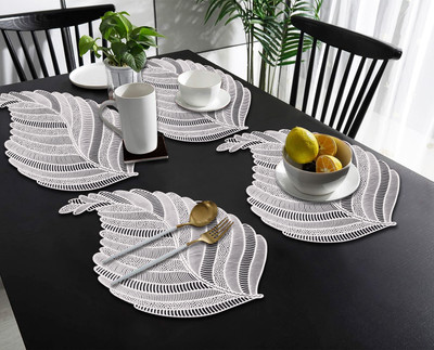 Dakshya Industries Rectangular Pack of 4 Table Placemat(Silver, PVC)