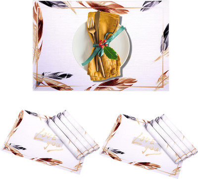 Daidokoro Rectangular Pack of 8 Table Placemat(White, Gold, PVC)