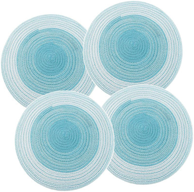 pepplo Round Pack of 4 Table Placemat(Blue, Cotton)