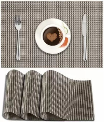 HomeCloud Rectangular Pack of 4 Table Placemat(Grey, PVC)